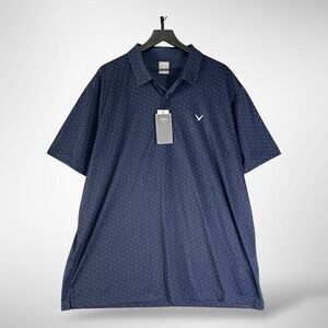 Callaway Opti-Dri Golf Polo Men's XXL Navy Micro Print UPF 15 NWT